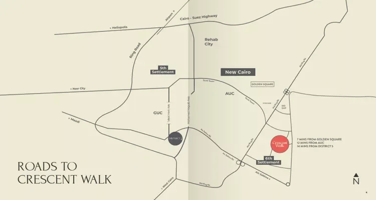 Compound Crescent Walk New Cairo — Project Location, New Cairo