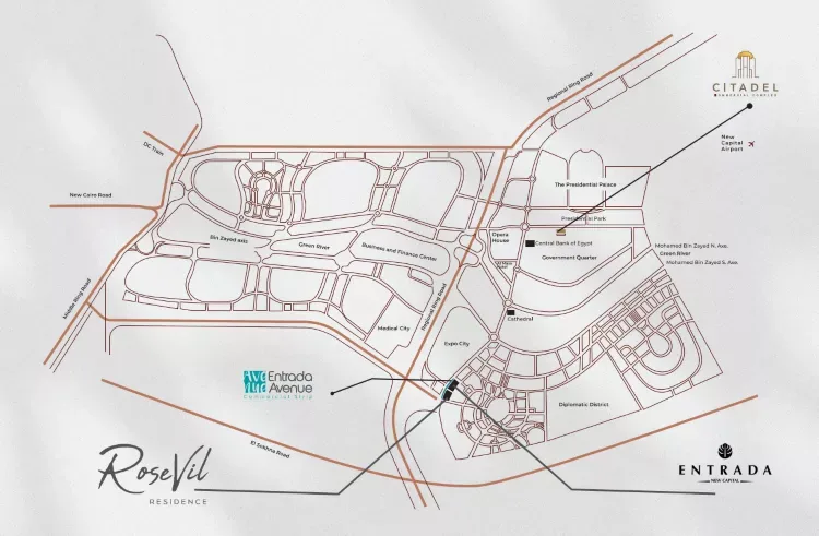 كمبوند روزفيل العاصمة الإدارية في العاصمة الإدارية الجديدة كمبوند روزفيل العاصمة الإدارية — موقع المشروع، العاصمة الإدارية الجديدة