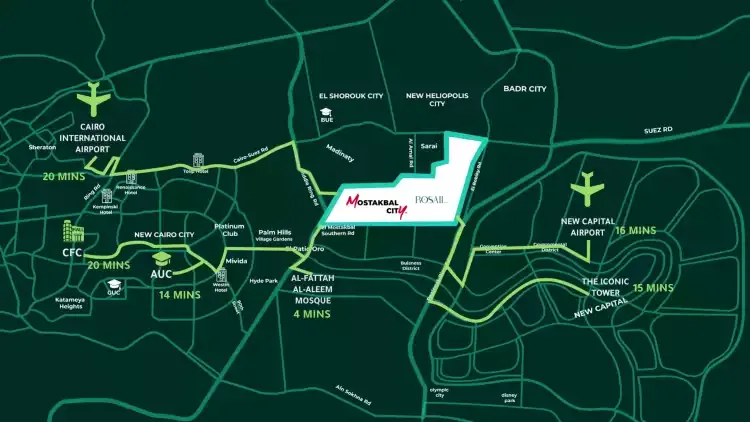 Compound Rosail City Mostakbal City — location, New Cairo